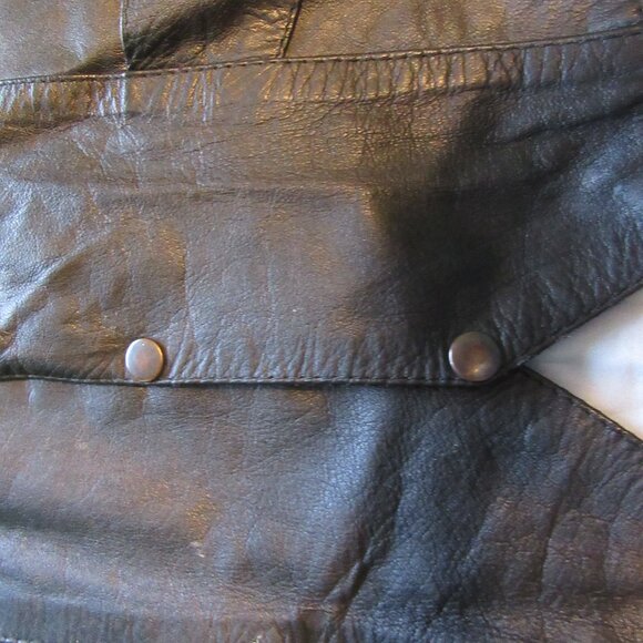 Mens Vintage Silver Bike Black Leather Motorcycle Vest Sz XL - Picture 2 of 5